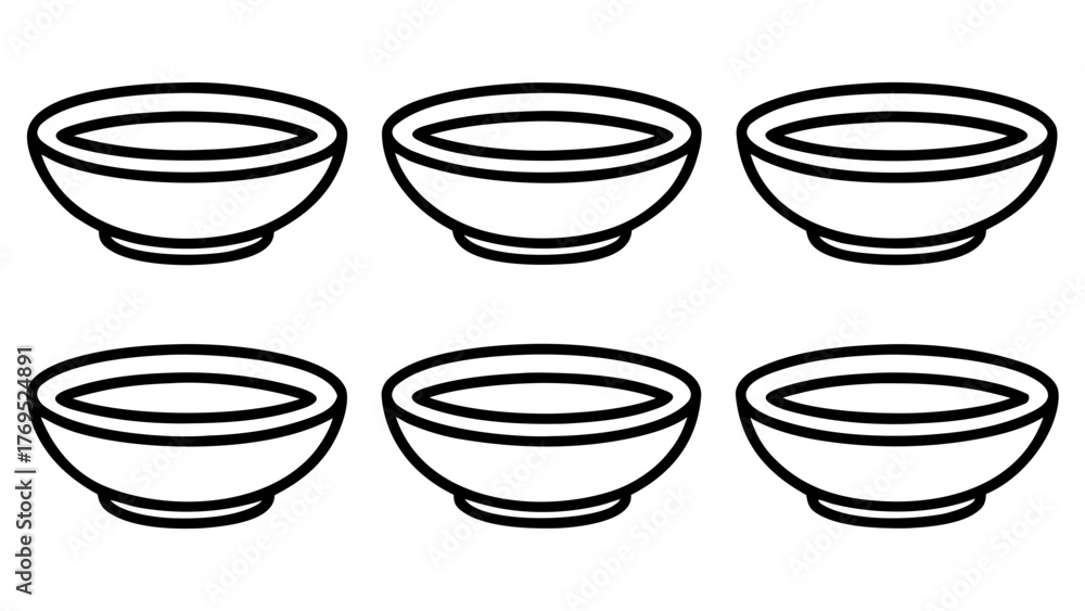 Fototapeta premium Vector art of Six bowls filled with liquid arranged in two rows