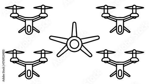 Vector art of Aviation icons showing drones and a small plane