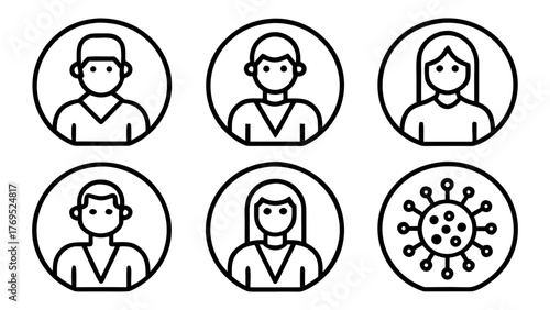 Vector art of People icons showing avatars and a virus