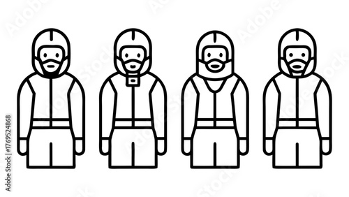 Vector art of Group of hazmat suits, protective gear for handling hazardous materials, ensuring safety and preventing contamination