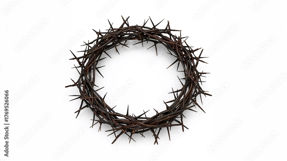 Fototapeta premium An isometric top view of a crown made of thorny branches, symbolizing Christ's crucifixion.