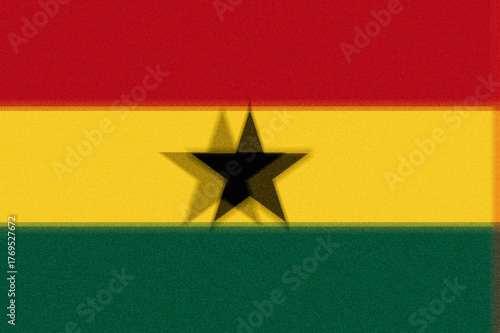 A stylized depiction of the Ghana flag features horizontal bands of red, gold, and green, overlaid with a prominent black star which evokes a sense of national pride and identity