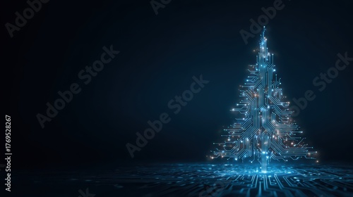 Modern technology meets holiday spirit in a glowing digital Christmas tree design