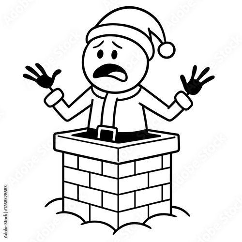 Stickman stuck in chimney symbolizing Christmas delivery problems