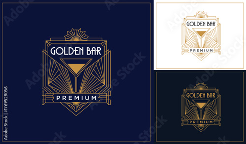 Vintage art deco style cocktail bar, lounge, pub, restaurant logo design