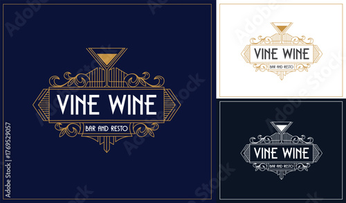 Vintage art deco style cocktail bar, lounge, pub, restaurant logo design