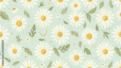Vector design of A minimalist vector template featuring a delicate chamomile flower pattern in a flat design style, with smooth lines and simple shapes