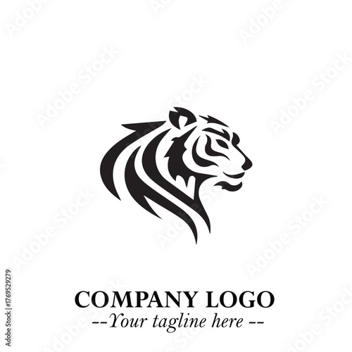 Head of Tiger Logo Symbol in Black on the White Background with Bold and Minimalist Style