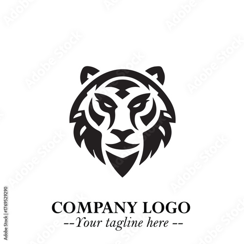 Head of Tiger Logo Symbol in Black on the White Background with Bold and Minimalist Style