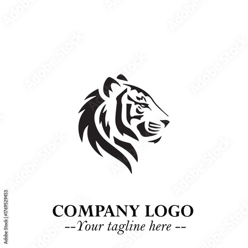 Head of Tiger Logo Symbol in Black on the White Background with Bold and Minimalist Style