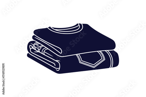 Clean outline illustration of a stack of folded jeans and a t shirt