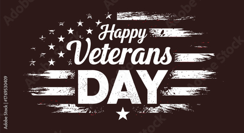 Happy veterans day text with american flag background and star icon