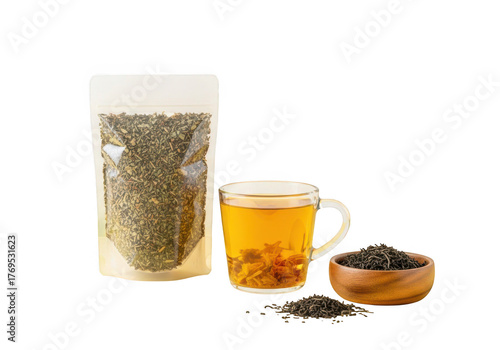 Enjoy a comforting cup of premium loose leaf tea presented with a stylish pouch and wooden bowl
