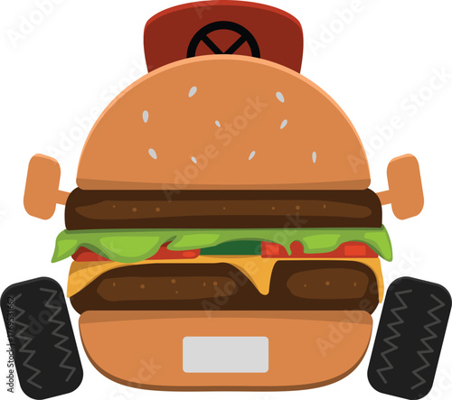 car burger illustration vector, food mascot icon design, good for business