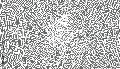 dense, intricate maze of gray lines and circular shapes on white background.