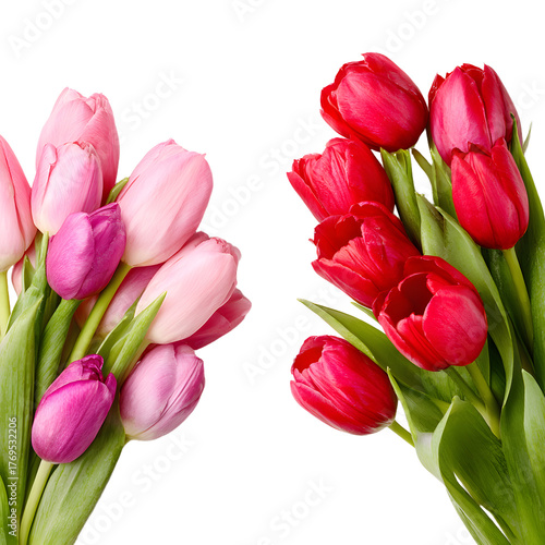Wallpaper Mural Vibrant Pink and Red Tulip Bouquets on White Background for Floral Design Projects Torontodigital.ca