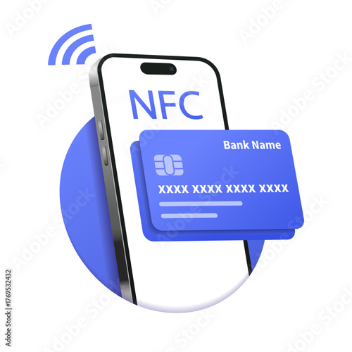 NFC technology. Smartphone pay by credit card via electronic phone wallet. Online banking. Online payment. Confirmed internet transaction via smartphone. Digital money transfer. Vector illustration