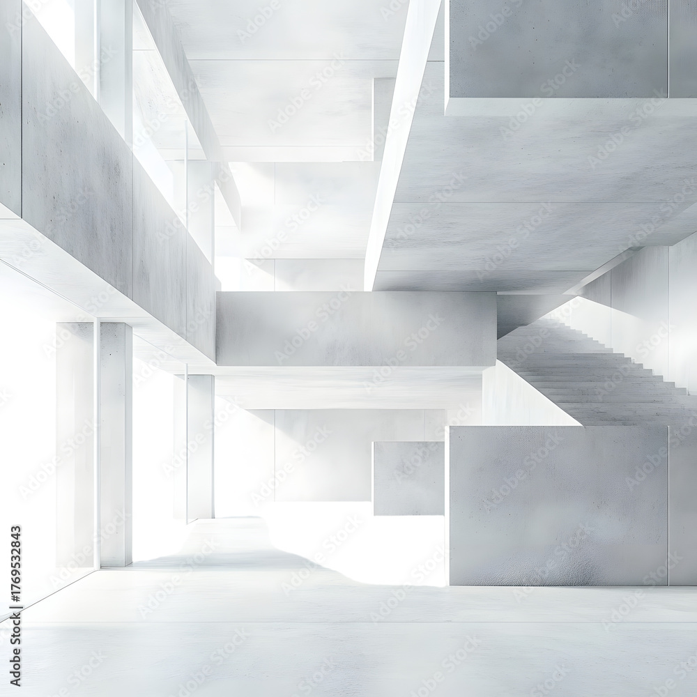 Obraz premium Modern Abstract White and Concrete Interior Multilevel Design