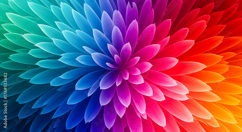 Obraz premium Abstract radial flower pattern in rainbow gradient