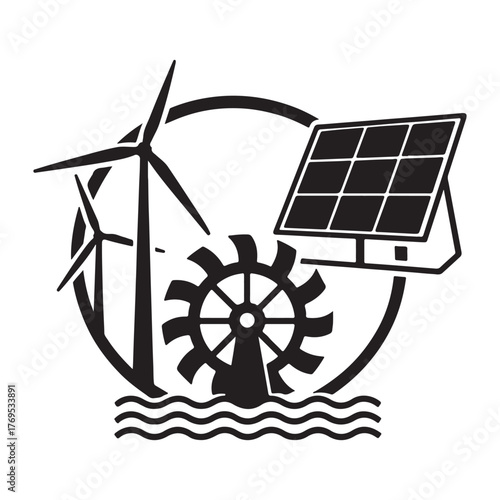 wind turbine and solar panels