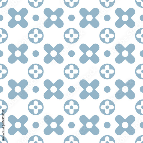 Seamless Geometric Floral Pattern in Blue and White