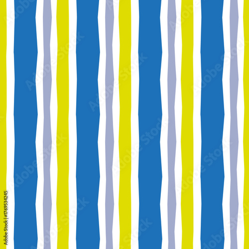 Seamless Irregular Stripes Pattern in Blue, Yellow, Lilac