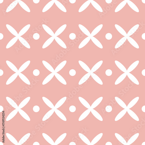 Geometric Floral Pattern in White and Pink