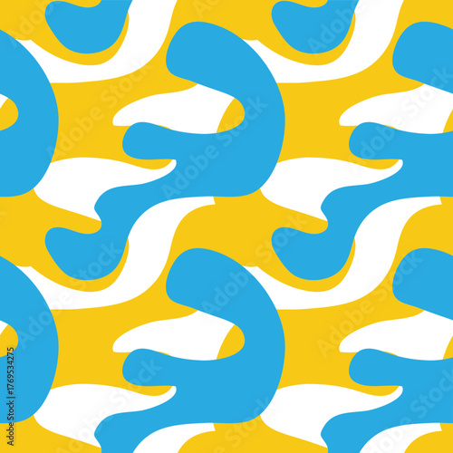 Abstract Blue and White Seamless Pattern on Yellow