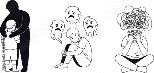 Illustration showing childhood trauma and mental health challenges faced