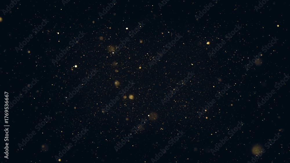 Abstract Gold Light Particles Background/ Animation of an abstract background with floating gold particles inside fluid space in slow motion mode with ambient occlusion and depth of field blur