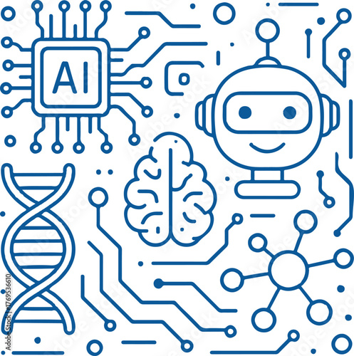 Futuristic Science Doodle Vector Concept Illustration Set