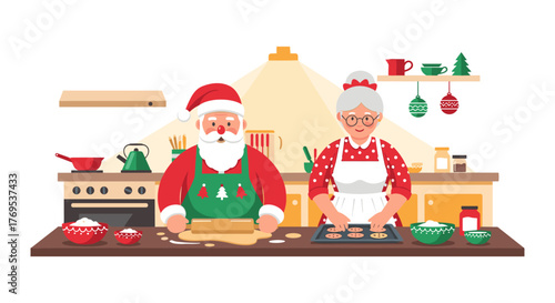 Festive baking with santa and mrs. claus in a cozy kitchen setting