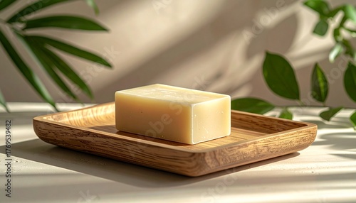 Handmade Soap Bar on Wooden Dish