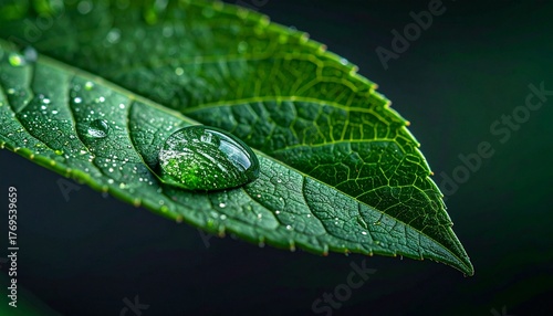 Close-Up of Water Droplet on Green Leaf