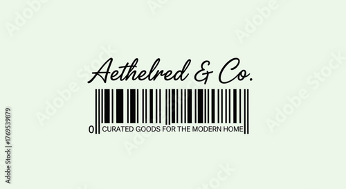 Logo Barcode Minimalis Aethelred & Co. dengan Tipografi Modern