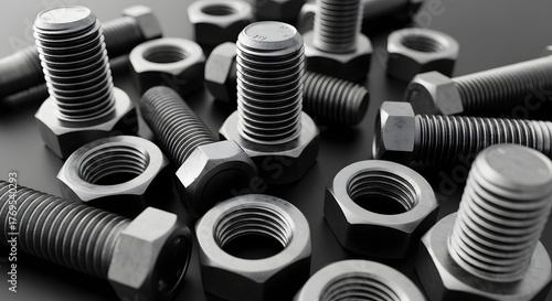 Collection of Metal Bolts and Nuts for Mechanical and Industrial Applications