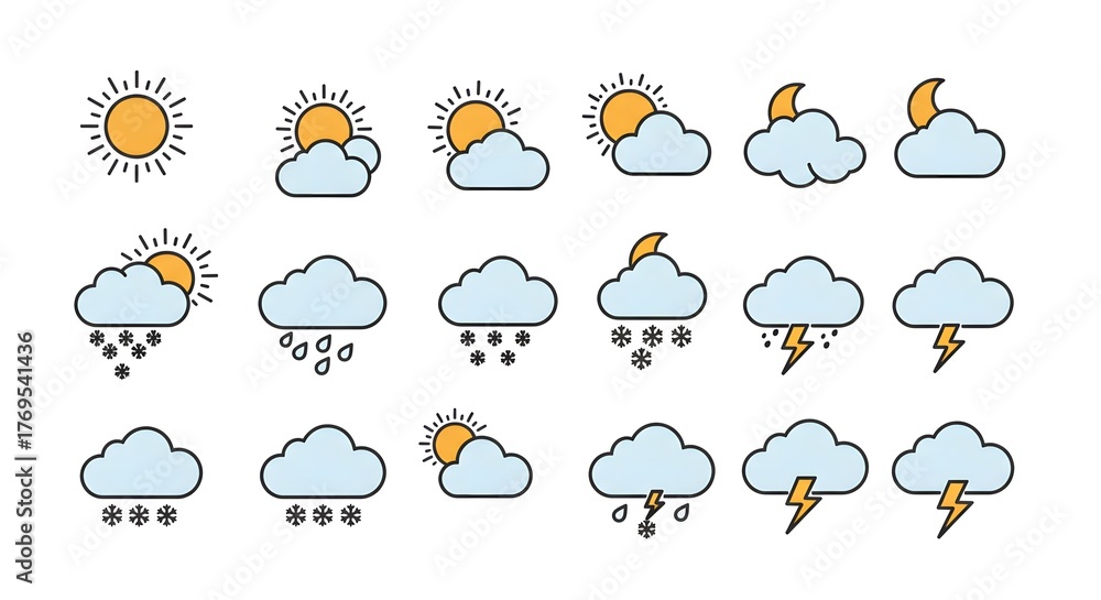 Obraz premium Weather icons representing various conditions