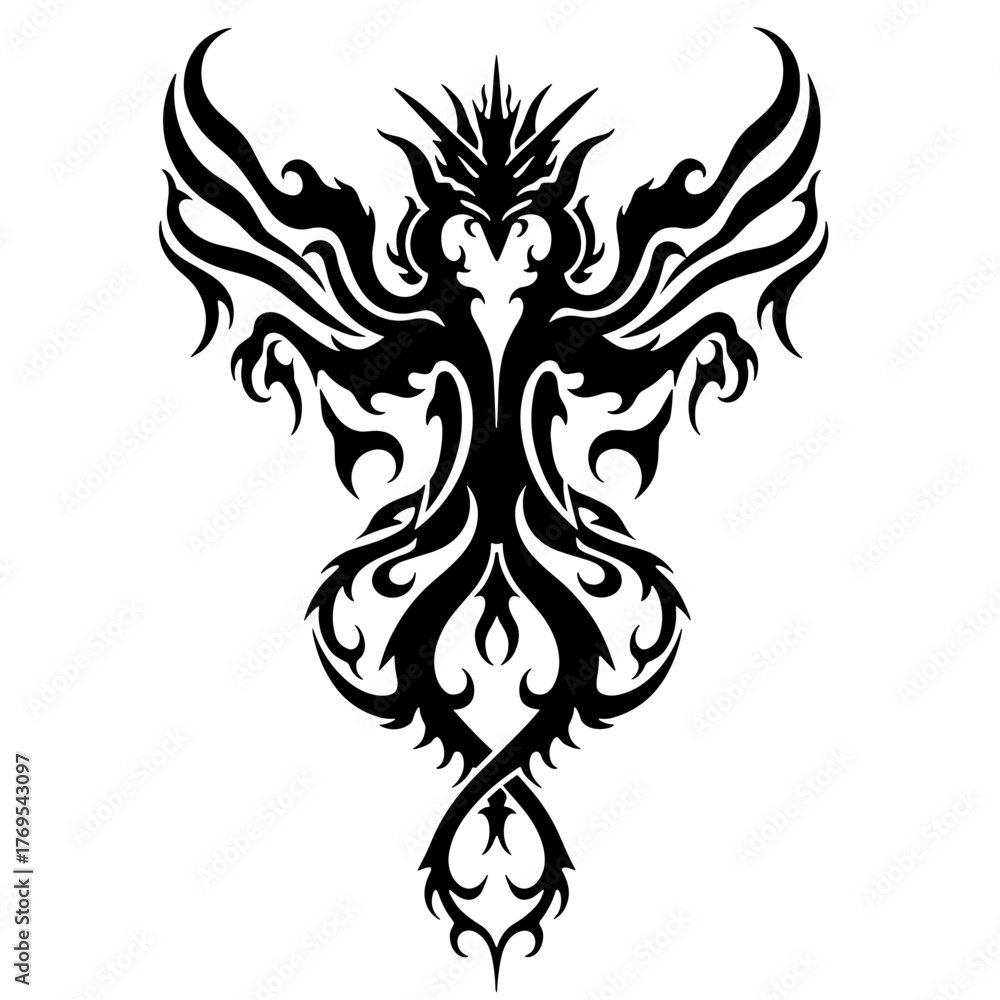 Obraz premium Black tribal dragon tattoo design with intricate patterns 