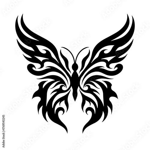 Black tribal butterfly tattoo design with elegant wings  
