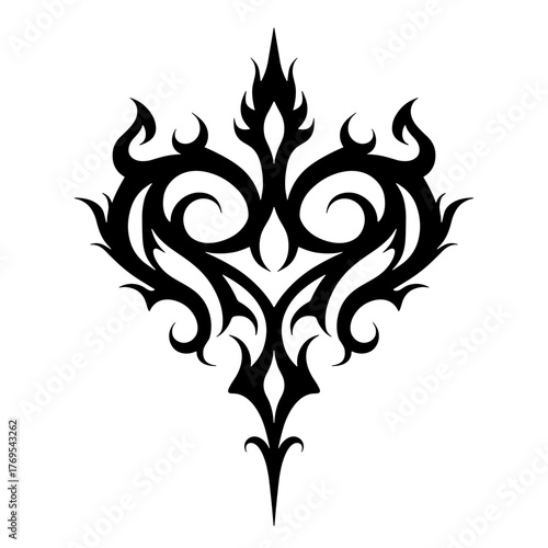 Tribal heart tattoo design in black ink on white background  