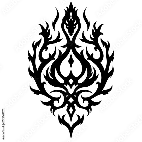 Intricate black tribal tattoo design with ornate details  