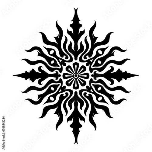 Abstract black tattoo design resembling a snowflake pattern  