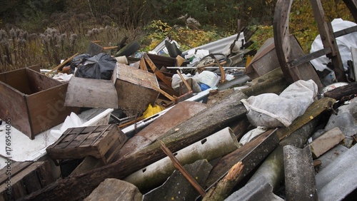 Obraz na plátně lawless and overgrown open field area, disorganized and cluttered wilderness wit