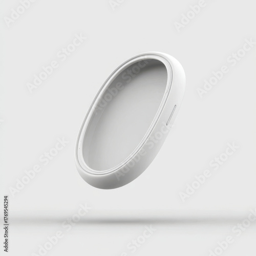 White oval device in a minimalist style, monochrome, a modern technology product mockup