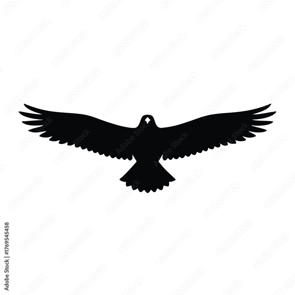 Fototapeta premium Majestic black eagle silhouette soaring with outstretched wings symbol of freedom power and strength minimalist isolated design on white background