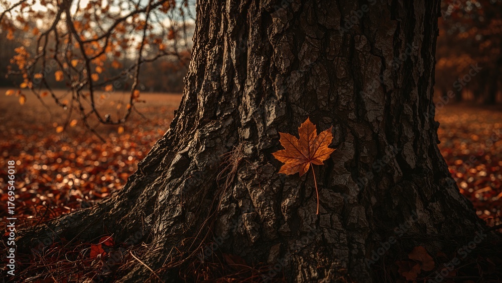 Obraz premium Fallen leaf on a tree during autumn time