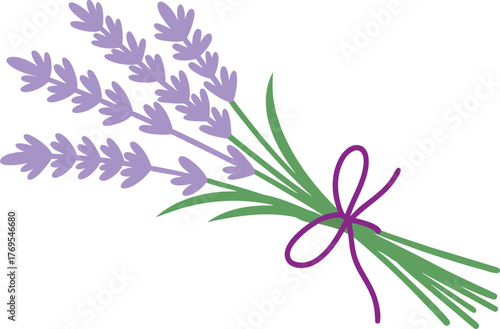 A Simple, Stylized Illustration of a Bunch of Lavender Tied with a Purple Ribbon