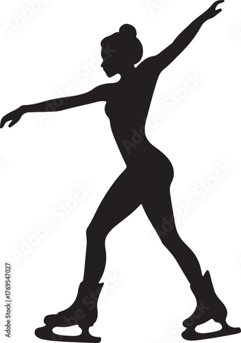 Woman Ice Skater Silhouette Vector on Transparent Background