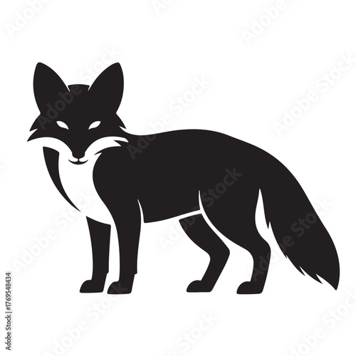 A striking black fox silhouette stands out against an isolated on white background, embodying natures cunning beauty