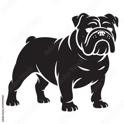 A strong bulldog silhouette isolated on white background, embodying resilience, determination, and unwavering spirit in its powerful stance